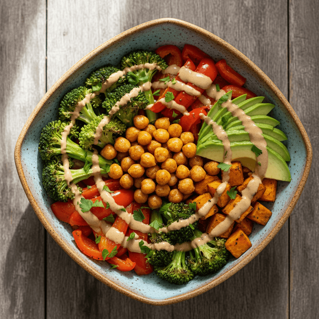 Buddha bowl with chickpeas and fresh vegetables