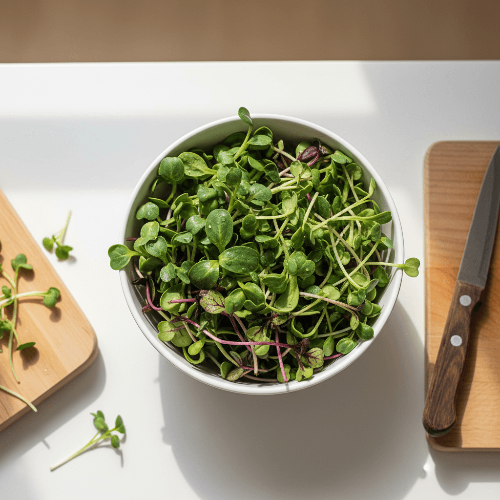 Fresh vegetables and herbs on cutting board